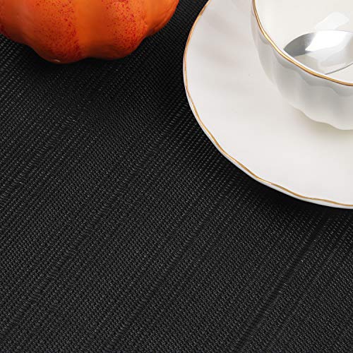 SHACOS Small Round Table Placemats Wedge Placemat Set of 4 Non Slip Heat Resistant Woven Vinyl Table Mats Wipe Clean Indoor Outdoor (4, Black) - color: Black