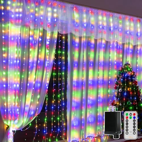 Ollny Curtain Lights 600LED 19.7ft x 9.8ft, IP67 Waterproof (Multicolored) - color: Multicolored, size: 19.7ft