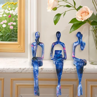 Blue Tone Graffiti Thinker Statue 3Pcs Resin Shelf Decor - color: Graffiti F