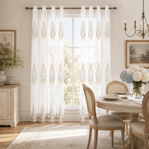 VOGOL Simple Chenille Jacquard Sheer Window Elegance Curtains/Drapes/Panels/Treatments for Bedroom Living Room,Top Grommets, Two Panels, 54 x 96 inch - color: C2, size: 54"W x 96"L (Pack of 2)