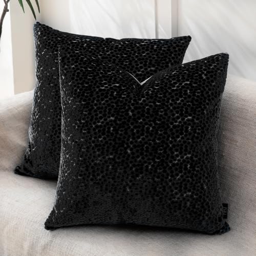 FIFU 18x18 Inch Throw Pillow Covers Set of 2, Jacquard Velvet, Black - color: Black, size: 18" x 18" (Pack of 2)