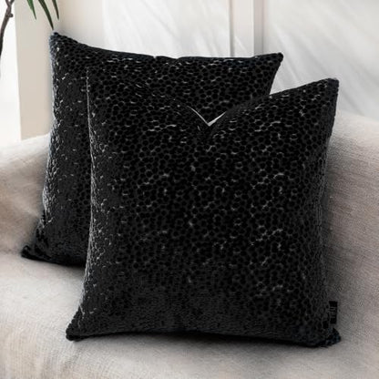 FIFU 18x18 Inch Throw Pillow Covers Set of 2, Jacquard Velvet, Black - color: Black, size: 18" x 18" (Pack of 2)