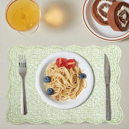 HOMBYS Quilted Placemats Set of 6 Washable-13x18 inches Rectangular Placemats for Kitchen Table-100% Cotton Fabric Rectangular Table Mats, (White with Light Green) - color: White With Light Green