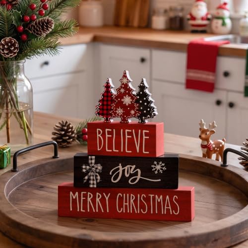 Smile 4 Pcs Merry Christmas Signs, Wooden Tabletop Decor - style: Christmas Tree