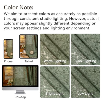Sheer Boho Lace Curtains 84 Inches Long, Olive Green, Set of 2 Panels - color: Olive Green, size: 59"W x 84"L (Pack of 2)
