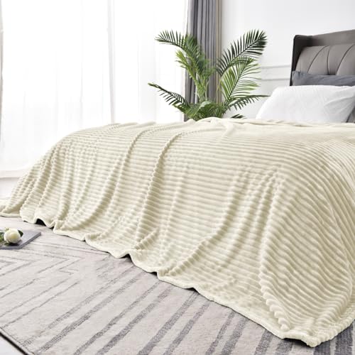 BEDELITE 3D Ribbed Jacquard Beige Blankets Queen Size for Bed, 90x90 Inch - color: Beige, size: Queen(90"x90")