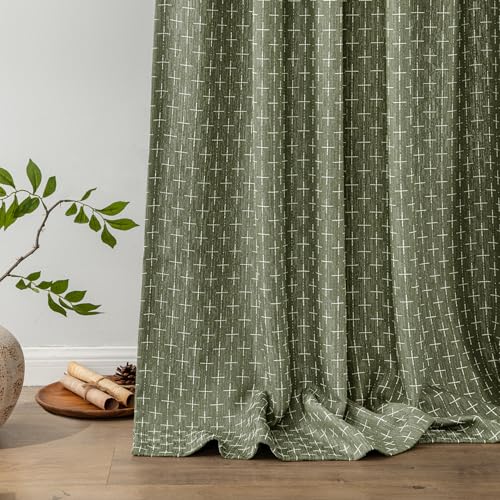 MIULEE Christmas Farmhouse Linen Curtains, Back Tab, 52Wx90L, Olive Green - color: Olive Green, size: 52"W x 90"L (Pack of 2)