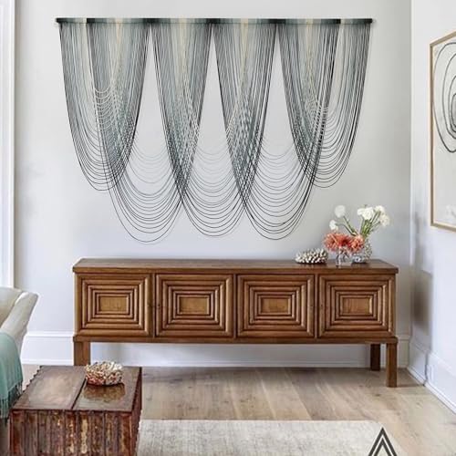 Macrame Wall Hanging Blue Dip Dyed Boho Tapestry Fiber Wall Art 57"W*41"L - color: Blue