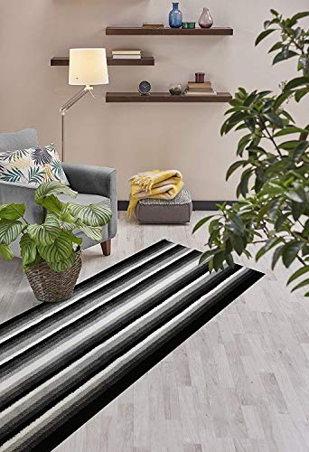 Custom Size Hallway Runner Rug, Slip Resistant, 26 Inch Wide X Your Choice of Length, Stripes Black, 26 Inch X 3 Feet, Doormat Size - color: Black Stripes, size: 2'2" x 3' (Rectangular)