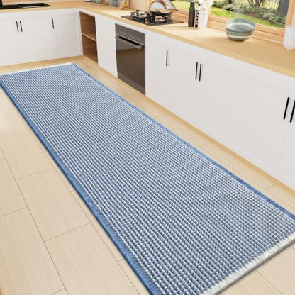 Smiry Waffle Bath Mat 72X16, Soft Absorbent Bathroom Rugs, Blue & Cream - color: Blue & Cream, size: 72'' X 16''