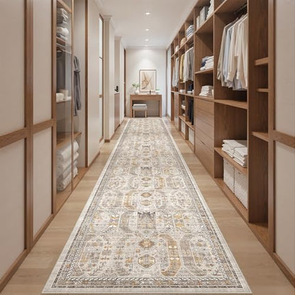 befbee 2'6"x16' Runner Rug for Hallway Washable Non Slip Kitchen Rug - color: Brown/Gold, size: 2'6" x 16' (Runner)