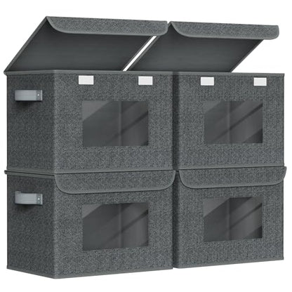 Univivi Fabric Foldable Storage Boxes with Lids, 4 Pack, Black - color: Black