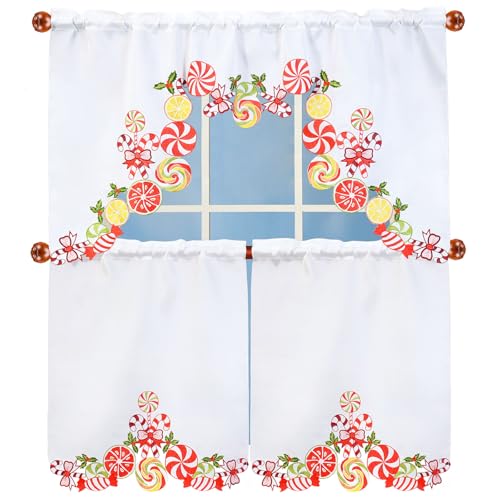 Simhomsen Embroidered Candy Cane Kitchen Window Curtain Swag and Tiers Set for Christmas Holiday (Candy Cane) - color: Candy Cane