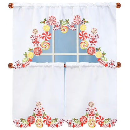 Simhomsen Embroidered Candy Cane Kitchen Window Curtain Swag and Tiers Set for Christmas Holiday (Candy Cane) - color: Candy Cane