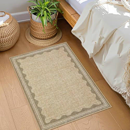 GarveeHome Scalloped Rug - color: Jute, size: 2' x 4' (Rectangular)