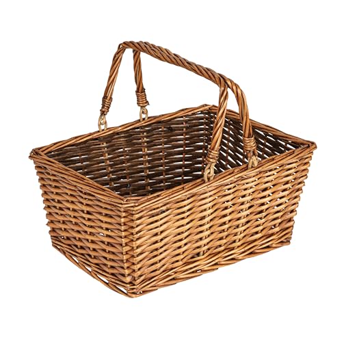 Household Essentials Woven Market Basket, Handwoven Willow Weave, Stylish Handles with Durable Metal Anchors, Classic and Versatile, Attractive, Spacious, Lightweight, Brown Stain - color: Stained Brown