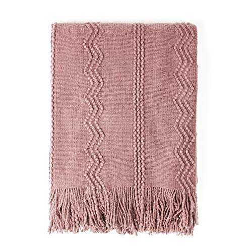 BOURINA Coral Pink Throw Blanket 50x90Inch Boho Knit Soft Throw Bed Blanket - color: Coral Pink, size: 50"x90"