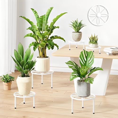 5 Pack White Metal Outdoor Plant Stands Plant Risers Patio(WhiteLeaf) - color: WhiteLeaf