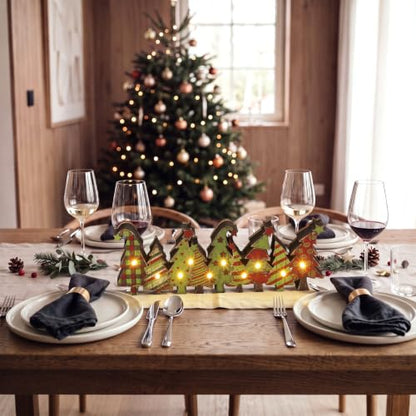 Yousoontic Christmas Tree Decor Table Centerpieces, Green and Red Wooden Sign Decorations with LED Lights 3D Block, Light up 3D Green Monster Ornament for Tabletop Mantel Desk Table Home Office Party - style: Christmas Tree