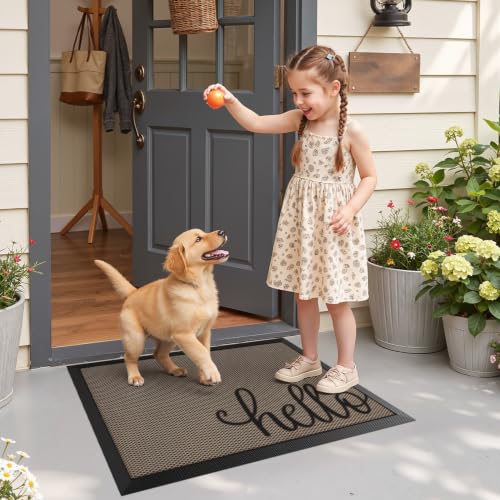 LUMI Outside Welcome Door Mat 17x30, Non-Slip Durable Rubber Easy Clean - color: Hello, size: 17"x30"
