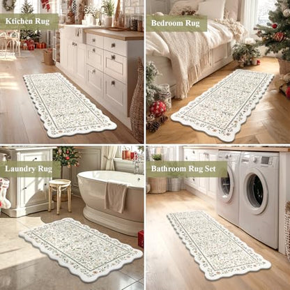 Yamaziot Boho Anti Fatigue Kitchen Rug Set of 3 Scalloped, Light Green - color: Light Green, size: 17.3"x29"+17.3"x35"+17.3"x47"