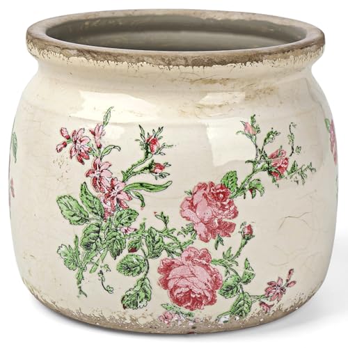 Flower Pots Planters for Indoor Plants Ceramic Plant Pots with Drainage 6.1 Inch Vintage Ceramic Pots for Plants Outdoor Home Garden Decor, Vintage Pink Rose - color: Vintage Pink Rose