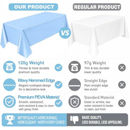 NatNarr 3 Pcs Light Blue Tablecloth, Scalloped Baby Blue Table Cloths - color: Light Blue, size: 3 Pack