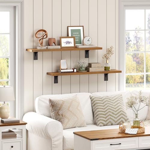HOOBRO Floating Shelves for Wall, 31.5" Wall Mounted Shelves Set of 2 - color: Rustic Brown + Black, size: 31.5 Inches