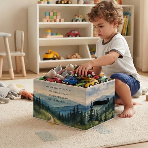 Mountain Nature Forest Inspirational Storage Basket Organizer - color: Mountain