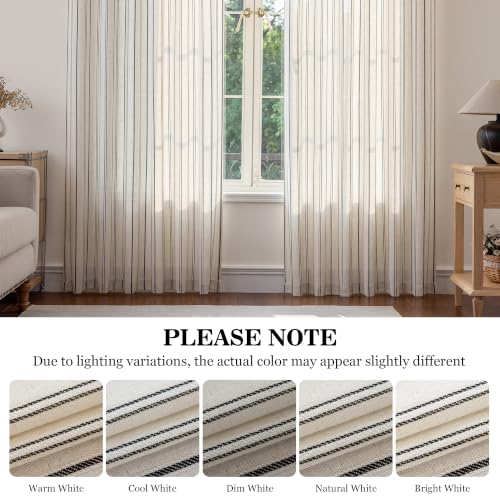 MYSKY HOME Black Striped Linen Curtains for Bedroom 63 Inches Long 2 Pieces - color: Black, size: 50"W x 63"L (Pack of 2)