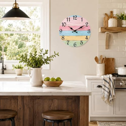 CHYLIN Wall Clock Silent Non-Ticking Battery Operated Pink Green Colorful - color: C-pink Blue, size: 8 inch