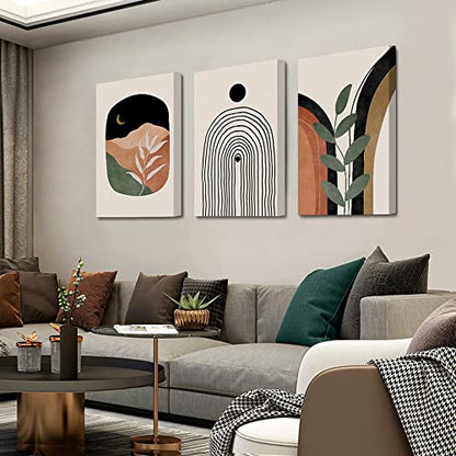Boho Wall Art Set of 3, Mid Century Modern Canvas Wall Painting, Neutral Abstract Geometric Prints for Bedroom, Bathroom, Living Room, Office - color: Boho Prints-2, size: 20x30inchx3pcs