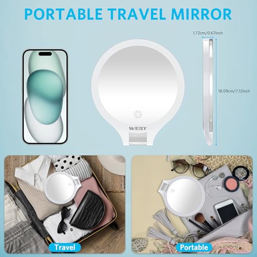 WEILY Magnifying Makeup Mirror 10X/1X, Travel Mirror with Light - color: 451-white
