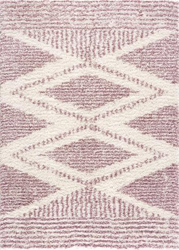 Hauteloom Winnebago Moroccan Farmhouse Living Room, Bedroom Shaggy Area Rug - Bohemian Shag - Plush Pile - Southwestern Boho Soft Carpet - Pink, Cream, Ivory - 5'3" x 7'3" - color: Pink, Cream / Galaxy Shag, size: 5'3" x 7'3" (Rectangular)
