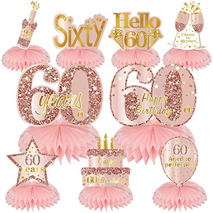 Turypaty Happy 60th Birthday Honeycomb Table Centerpieces Decorations Women - style: Pink Rose Gold 60th