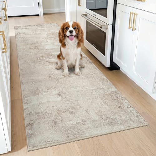 YOUFORTONG Runner Rug 3x7 for Kitchen - Soft Machine Washable Carpet with Non Slip Backing for Entryway Hallway Bedroom Ultra-Thin Low Pile Rugs for Modern Abstract Home Decor Enthusiasts 3x7 Beige - color: Beige, size: 3' x 7' (Runner)