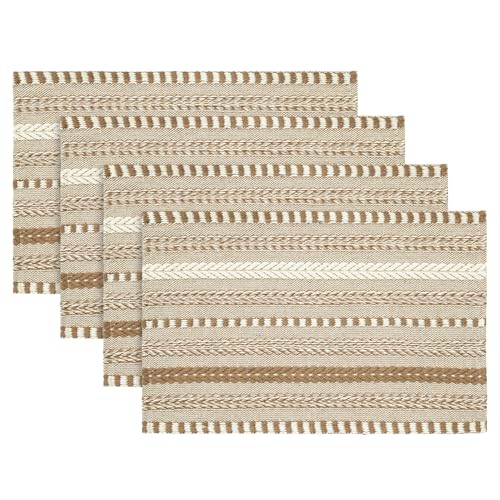 Artoid Mode Light Coffee Woven Braided Stripe Placemats Set of 4-12x18 Inch - color: Light Coffee, size: 12" x 18", 4 Pcs
