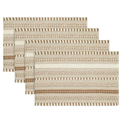 Artoid Mode Light Coffee Woven Braided Stripe Placemats Set of 4-12x18 Inch - color: Light Coffee, size: 12" x 18", 4 Pcs