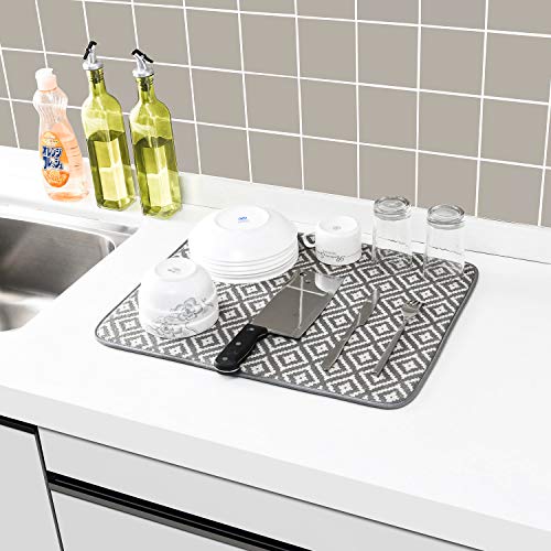 Dish Drying Mat for Kitchen Counter,Microfiber Machine Washable Dishes Matt - color: Dark Gray 2p 19.2*15.8