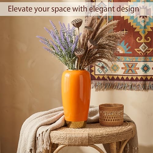 Orange Ceramic Vase for Table, 11.8 Inch Tall