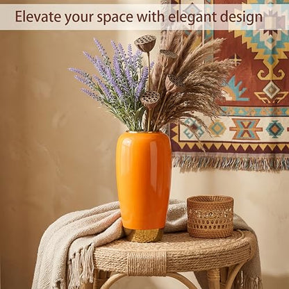 Orange Ceramic Vase for Table, 11.8 Inch Tall
