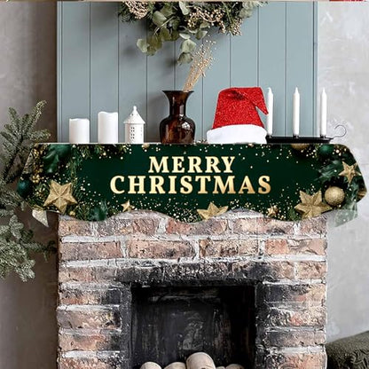 NYZE Christmas Mantel Scarf 60 x 17 Inch Fireplace Mantel Scarf Cover Decoration for Christmas Fireplace Scarf Shelf Top Runner Holiday Winter Home Decor - size: 60 x 17 in, style: Merry Xmas 4