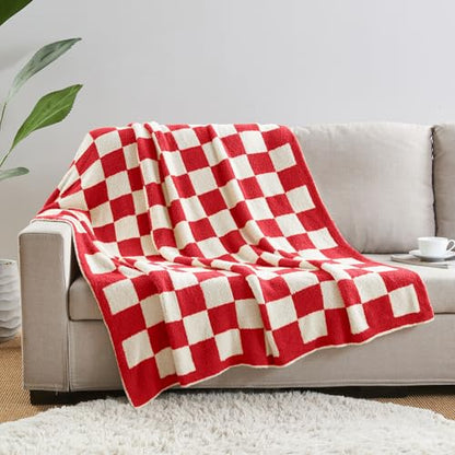 CozeCube Christmas Red Reversible Checkered Knit Throw Blanket 50"x60" - color: Christmas Red, size: 50"x60"