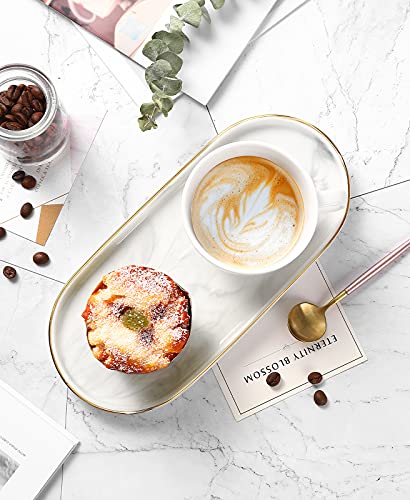 Luxspire 9.8" Bathroom Vanity Tray Marble Ceramic Dresser Jewelry Dish - color: Marble White+gold, style: Small