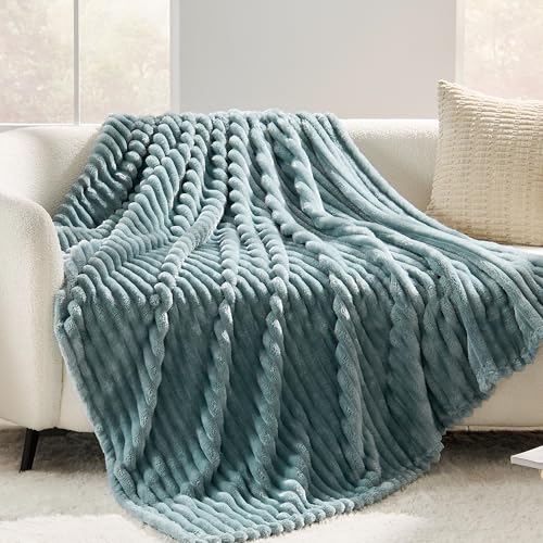 330GSM Ribbed Fleece Twin Blanket for Bed, Dusty Blue, 60"x80" - color: Dusty Blue, size: Twin(60"x80")