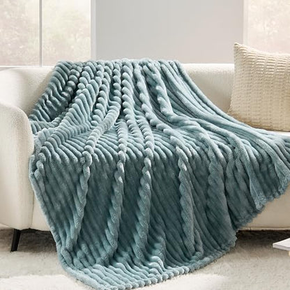 330GSM Ribbed Fleece Twin Blanket for Bed, Dusty Blue, 60"x80" - color: Dusty Blue, size: Twin(60"x80")