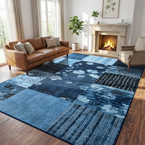 6'x9' Blue Patchwork Geometric Area Rug - color: Blue, size: 6' x 9' (Rectangular)