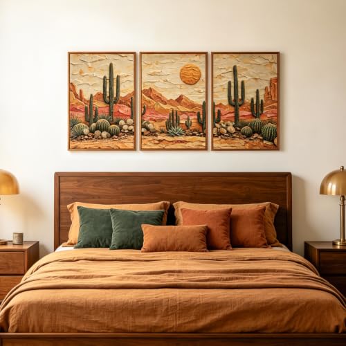 Aurlan 3D Textured Cactus Arizona Desert Framed Canvas Wall Art 16x24 Inch - color: Cactus Desert (3D Textured), size: 16"L x 24"W