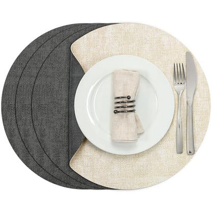 Myir JUN 14" Round Placemats Set of 4, Reversible Dual-Color Place Mats - color: Gray Cream-white