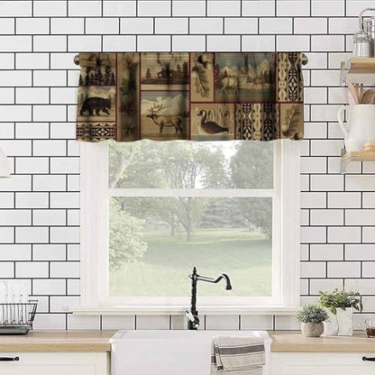 Rustic Moose Deer Valance, Country Lodge Cabin Retro Bear Farmhouse Camp Woodland Animal Print Blackout Short Window Treatment for Kitchen Bathroom Bedroom, 54x18inch - color: Deer-11